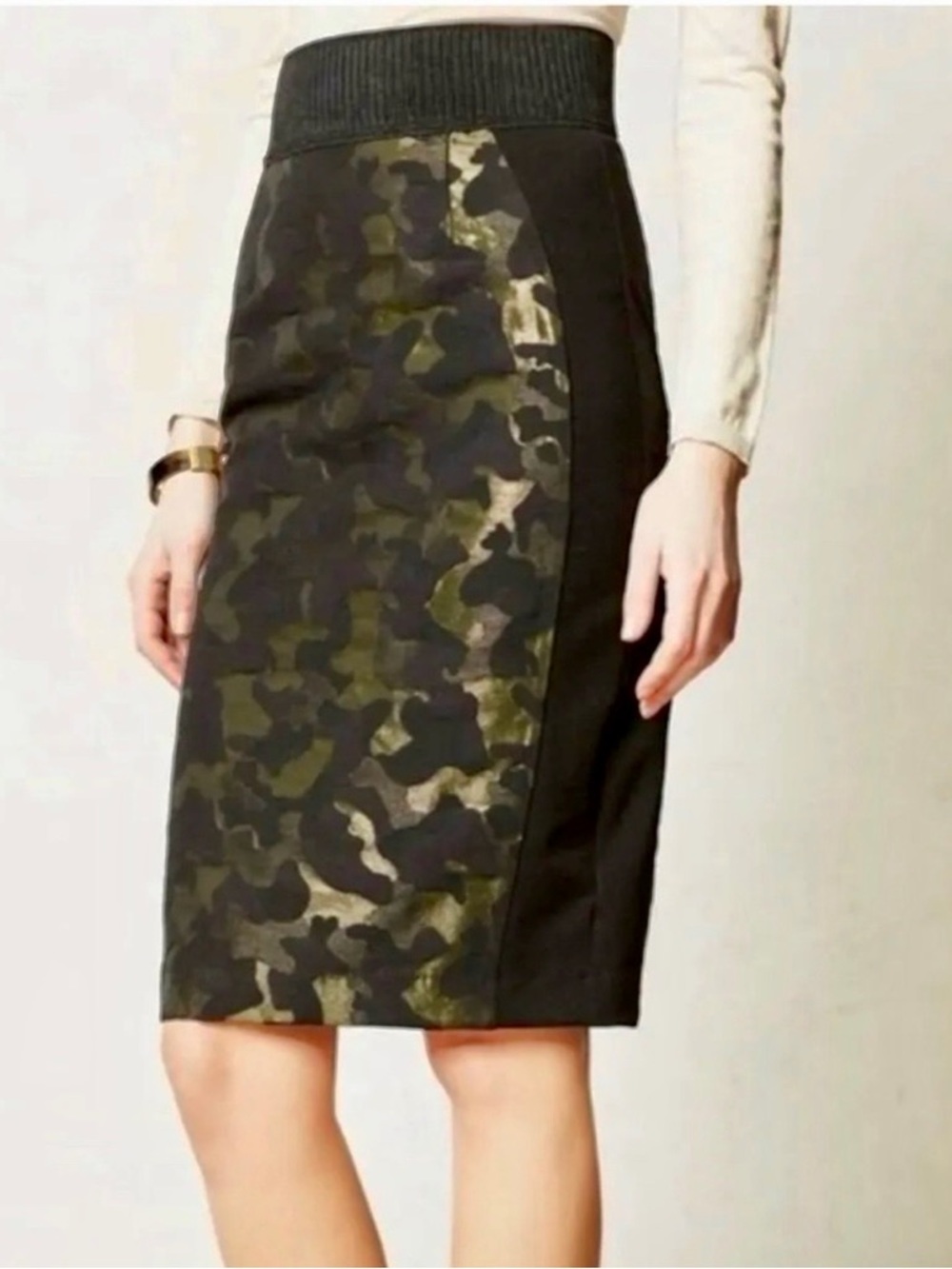 Maeve for Anthropologie Jacquard Camo Pencil Skirt with Knit Waist Size 0